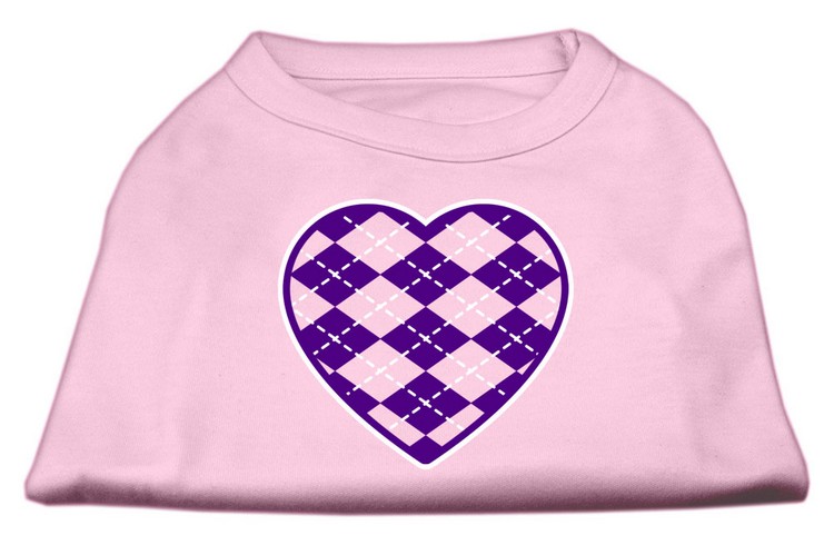 Argyle Heart Purple Screen Print Shirt Light Pink XS